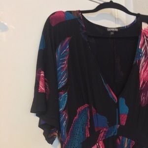 Express Kimono feather print maxi dress